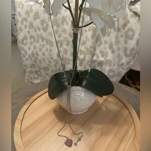 Elegant and Adjustable Silver Necklace w/ Pink Heart and Blue Arrow